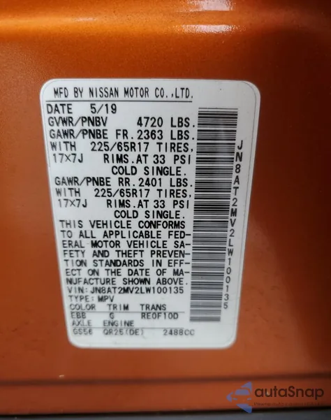 2020 Nissan Rogue S from USA, damaged, VIN JN8AT2MV2LW100135